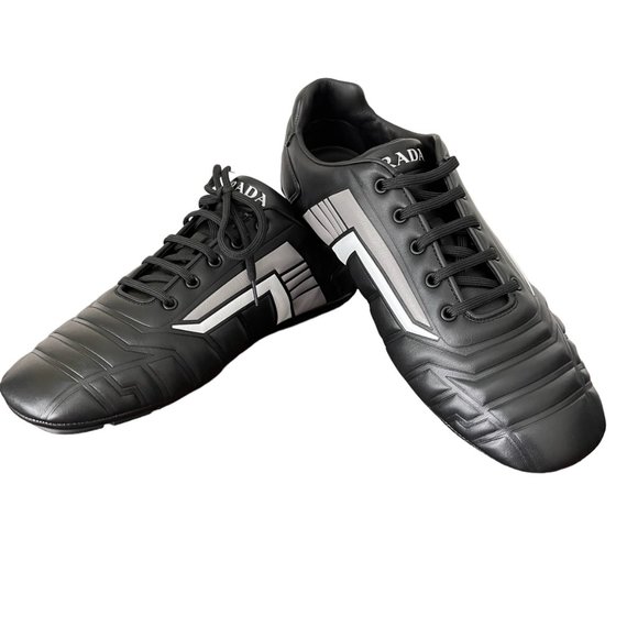 Prada 2EG285 Men's Black Leather Logo Lace-up Sneakers, Many sizes - Picture 3 of 16